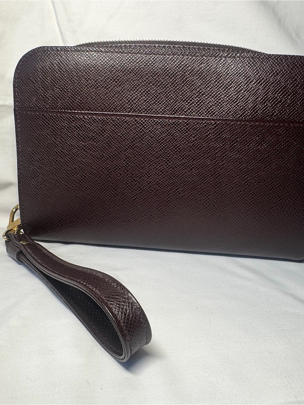 Louis Vuitton Dark Brown Leather Wristlet Clutch